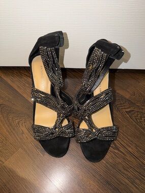 NEW ANTONIO MELANI Black Crystal Strappy High-Heel Sandals